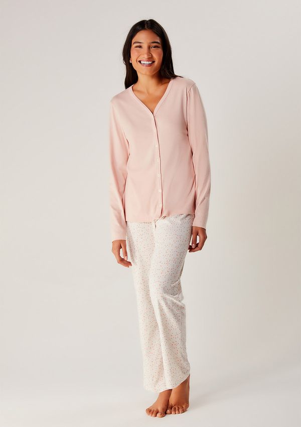 Pijama Longo Feminino Com Estampa - Rosa P