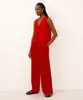 calça wide leg com bolsos texturizada vermelha M