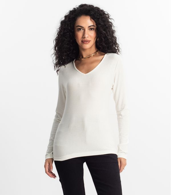 Blusa Manga Longa Em Ribana Canelada Rovitex Bege P