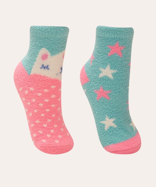 kit de 2 meias infantis cano médio gatinho multicor 29-34