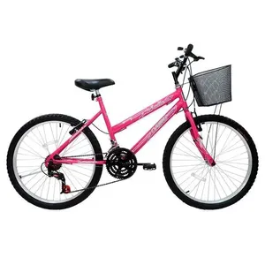Bicicleta Cairu Aro 24 Rebaixada 21 Velocidades Bella Com Cesta Rosa E Preto (MP)