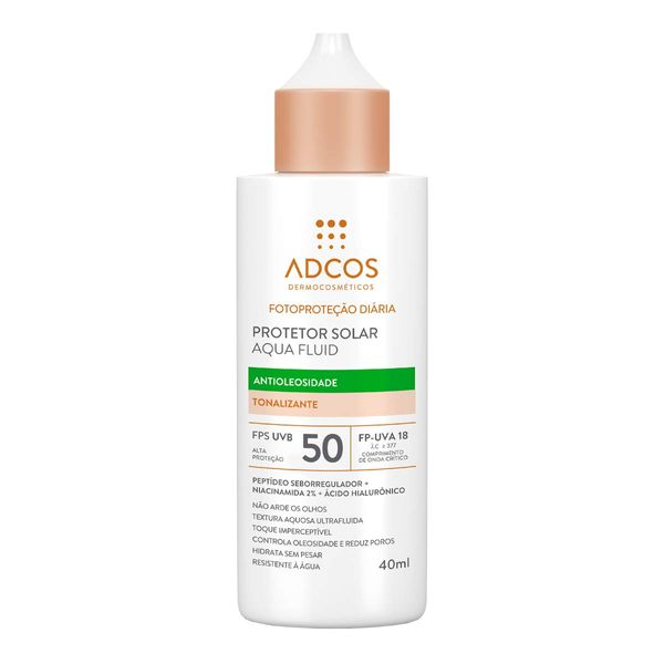 Protetor Solar Facial Adcos FPS 50 Aquafluid Antioleosidade Tonalizante 40ml