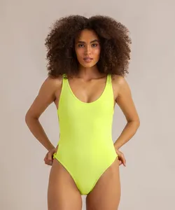 maiô body canelado com argolas e proteção uv50+ amarelo neon P
