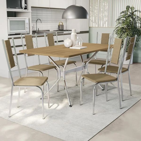 Conjunto Mesa de Jantar 160cm x 90cm 6 Cadeiras Kappesberg | Nogueira/Cromado