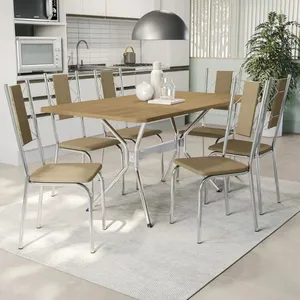Conjunto Mesa de Jantar 160cm x 90cm 6 Cadeiras Kappesberg | Nogueira/Cromado