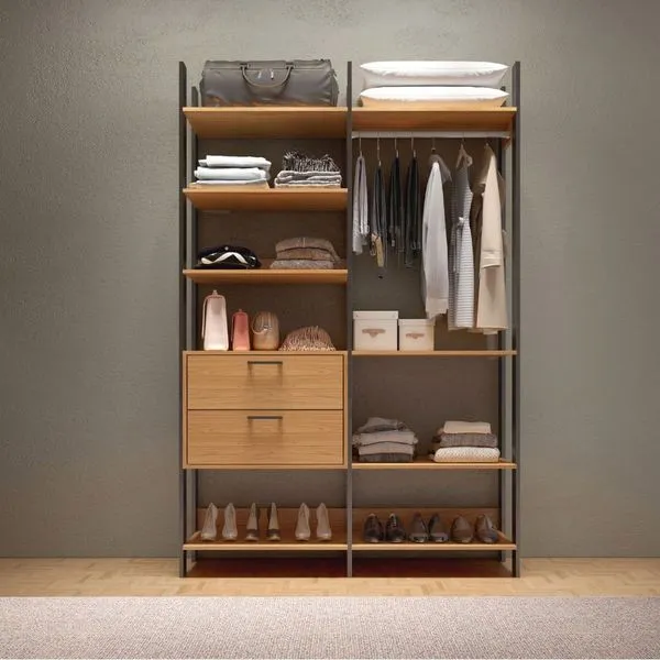 Closet Tw403 2 Gavetas 9 Prateleiras em MDF 145,5cm Freijó-Preto Fosco Dalla Costa Móveis Closet Tw403 2 Gavetas em MDF 145,5cm Freijó-Preto Dalla Costa Móveis