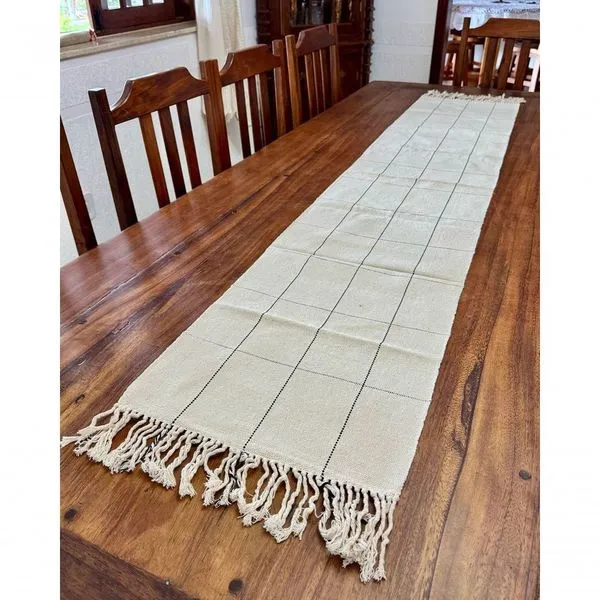 Caminho de Mesa Grid Tear Artesanal Algodão 2m X 40cm Preto Tear Brasil Caminho de Mesa Grid Artesanal Algodão 2m X 40cm Preto Tear Brasil