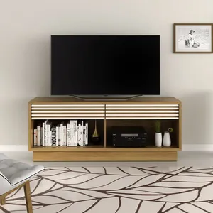 Rack para TV até 42 Polegadas 150cm Sala de Estar Moderno 1,5 Metros - Tvs , com 2 Gavetas Bege Natural Natural