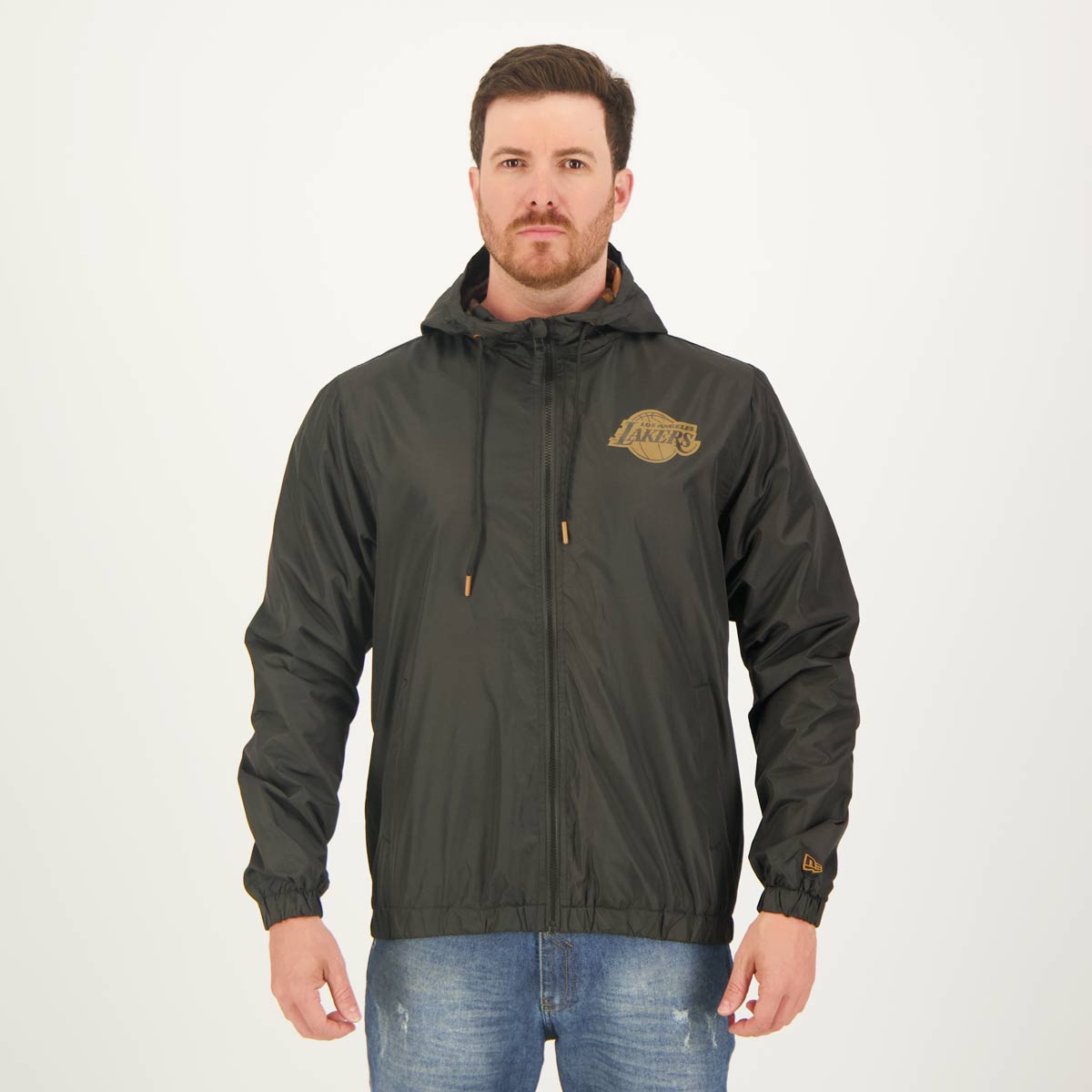 Jaqueta New Era Corta Vento Windbreaker NBA Los Angeles Lakers II Preta