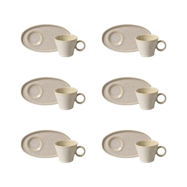 Jogo de 6 Xícaras e 6 Pires Ovais de Café 110ml Stoneware Neo Latte Porto Brasil n/a