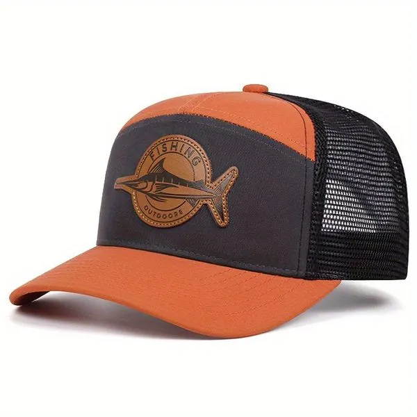 Boné De Beisebol Masculino E Emblema De Peixe + Malha Respirável Laranja