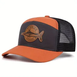 Boné De Beisebol Masculino E Emblema De Peixe + Malha Respirável Laranja