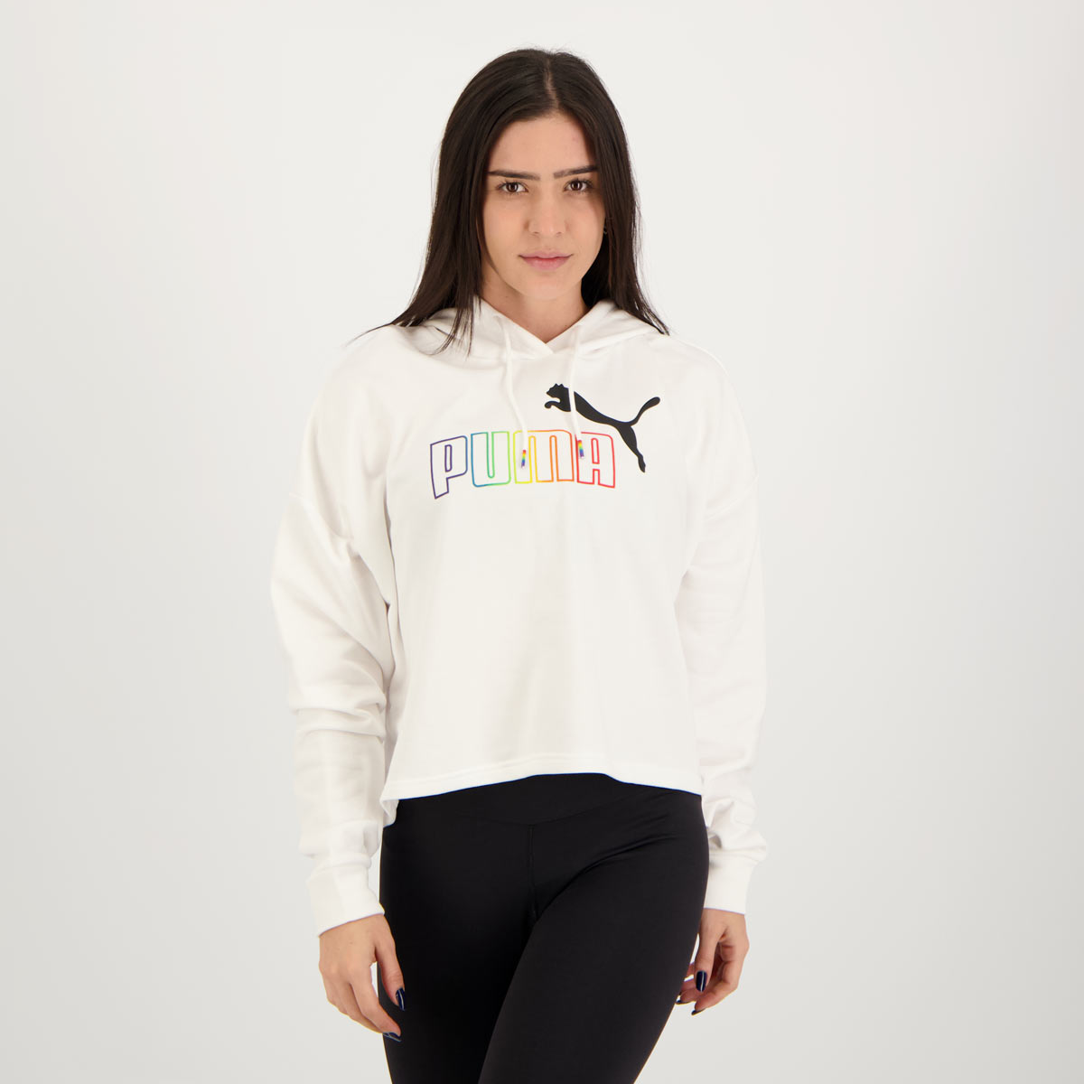 Moletom Cropped Puma ESS+ Rainbow Feminino Branco