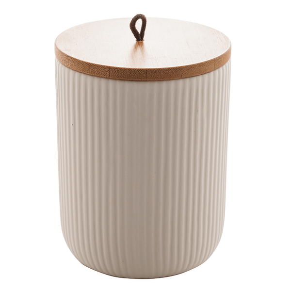 Potiche Decorativo Lyor, Com Tampa de Bambu, Pegador de Cordas Lines, 10x12,5cm, Cerâmica, Branco - 8671