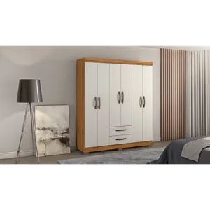 Guarda-roupa em MDP, 6 Portas, 2 Gavetas, 2 Prateleiras - NT5130 Freijo / Off White