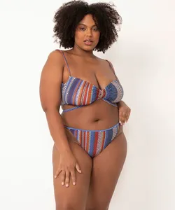 biquíni top plus size franzido mar com bojo removível cosmo com proteção uv50 azul GG4