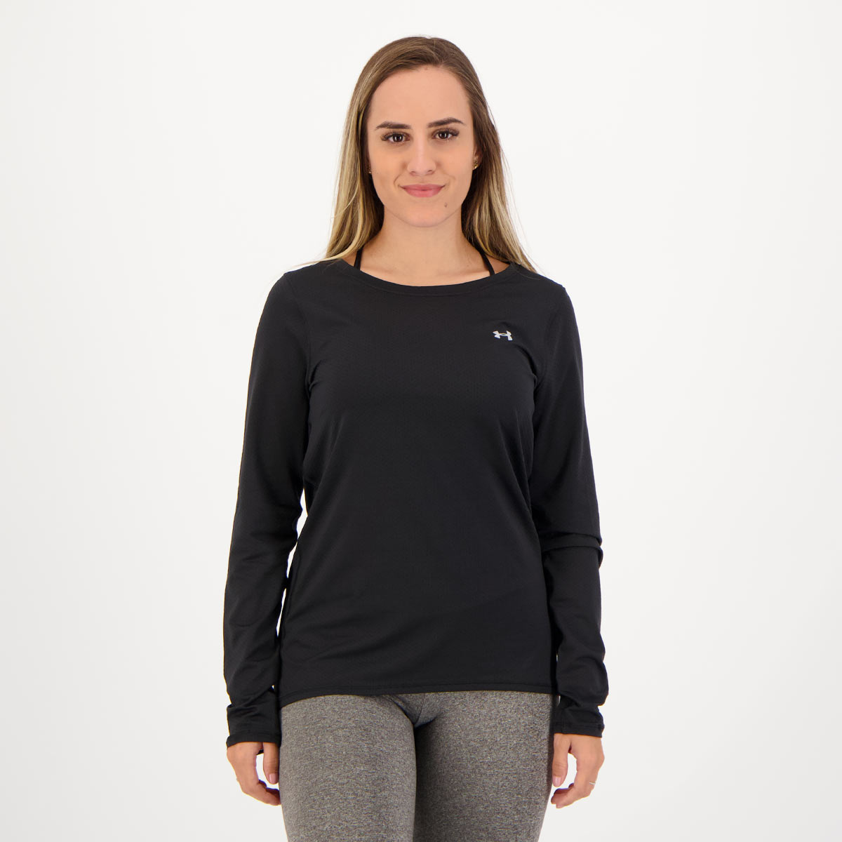 Camiseta Under Armour HG Armour Manga Longa Feminina Preta