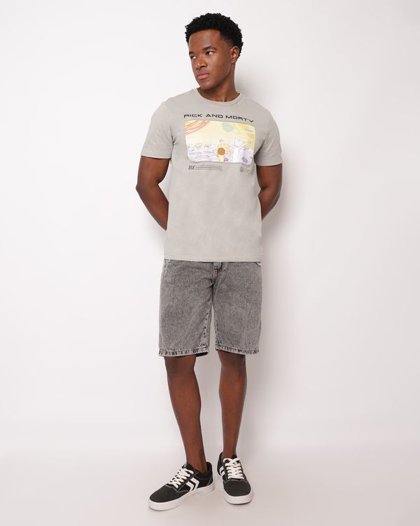 Bermuda Jeans Masculina Reta Marmorizada com Bolsos Preta 38