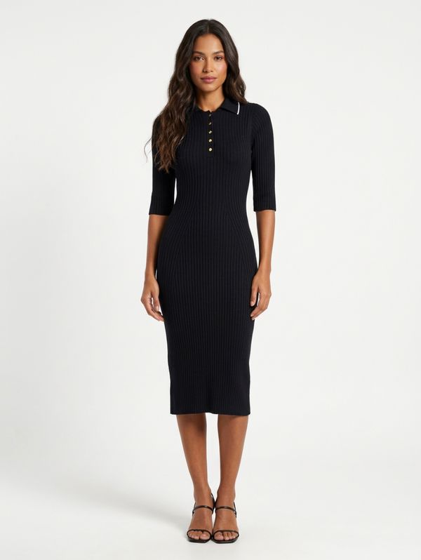 Vestido Modal Manga 3/4 Feminino PRETO/PRETO/OFF WHITE G