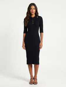 Vestido Modal Manga 3/4 Feminino PRETO/PRETO/OFF WHITE GG