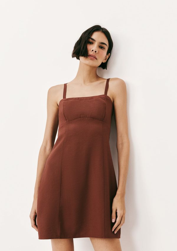 Vestido Curto Texturizado Acinturado - Marrom P