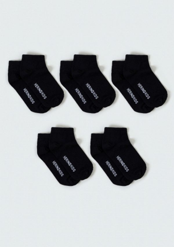 Kit Com 5 Pares De Meia Infantil Unissex Cano Curto - Preto XG