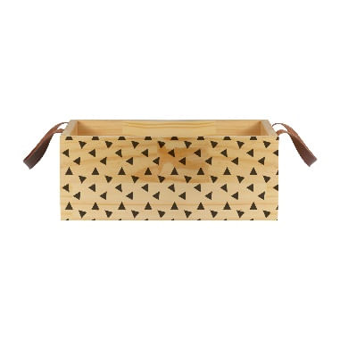 Caixote com Alça de Couro em Pinus 40x15x25cm Mini Triângulos Ornella Decor