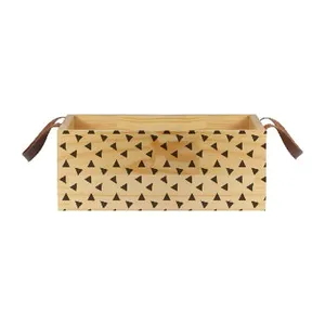 Caixote com Alça de Couro em Pinus 40x15x25cm Mini Triângulos Ornella Decor