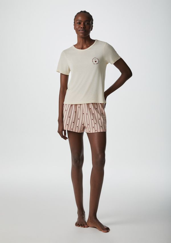 Pijama Curto Feminino Estampado - Creme M