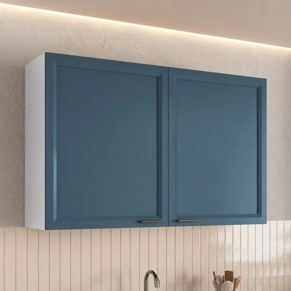 Armário Aéreo Duplo 120cm Soho CabeCasa MadeiraOriginals Branco/Azul Branco/Azul