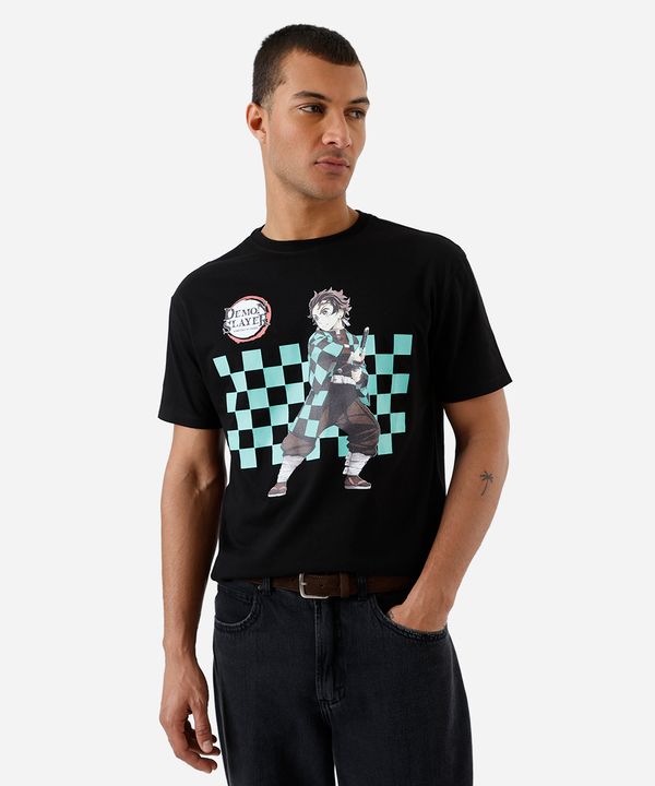 camiseta masculina de algodão demon slayer preta PP