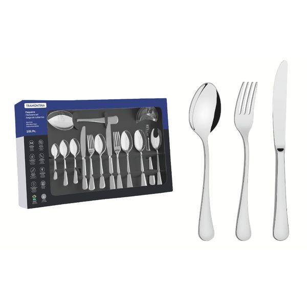 Faqueiro Tramontina Zurique Em Aço Inox Com Facas De Mesa Acabamento Alto Brilho 101 Peças 66986030