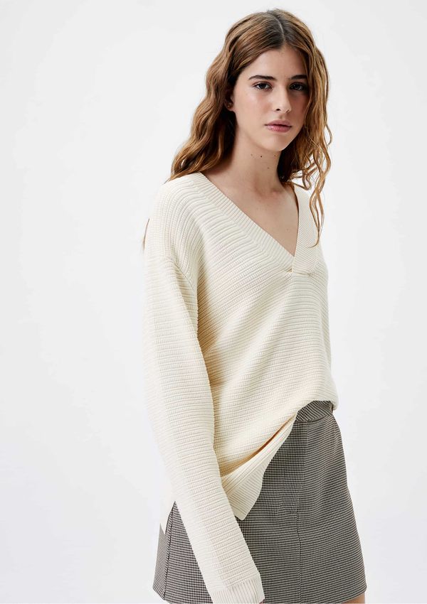 Blusa Feminina Manga Longa Em Tricô - Creme G