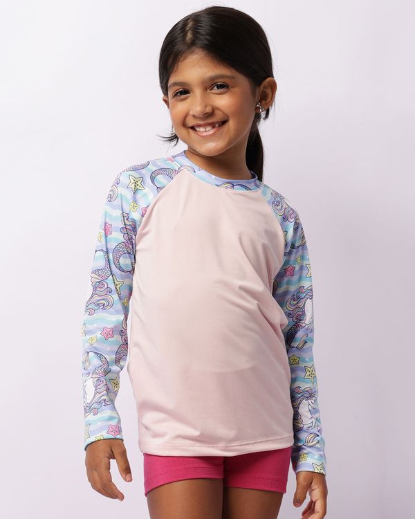 Blusa Infantil Estampa Unicórnio Manga Longa Raglan Rosa 6