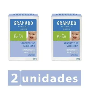 KIT 2 com Sabonetes em Barra de Glicerina Granado Bebê Lavanda 90g