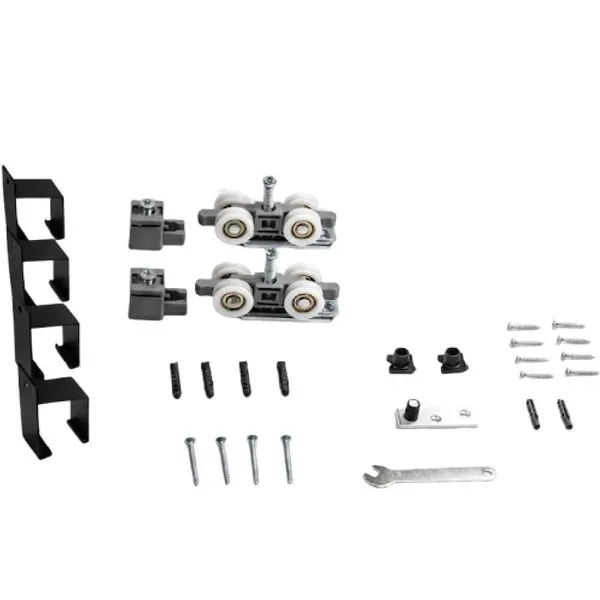 Kit para Porta de Correr Côncavo com Suporte Roldana 4 Rodas 2 Metros Preto Fosco 32743 Perfil Kit Porta de Correr Côncavo Roldana 4 Rodas 2M Preto Fosco Perfil