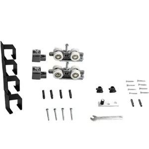 Kit para Porta de Correr Côncavo com Suporte Roldana 4 Rodas 2 Metros Preto Fosco 32743 Perfil Kit Porta de Correr Côncavo Roldana 4 Rodas 2M Preto Fosco Perfil