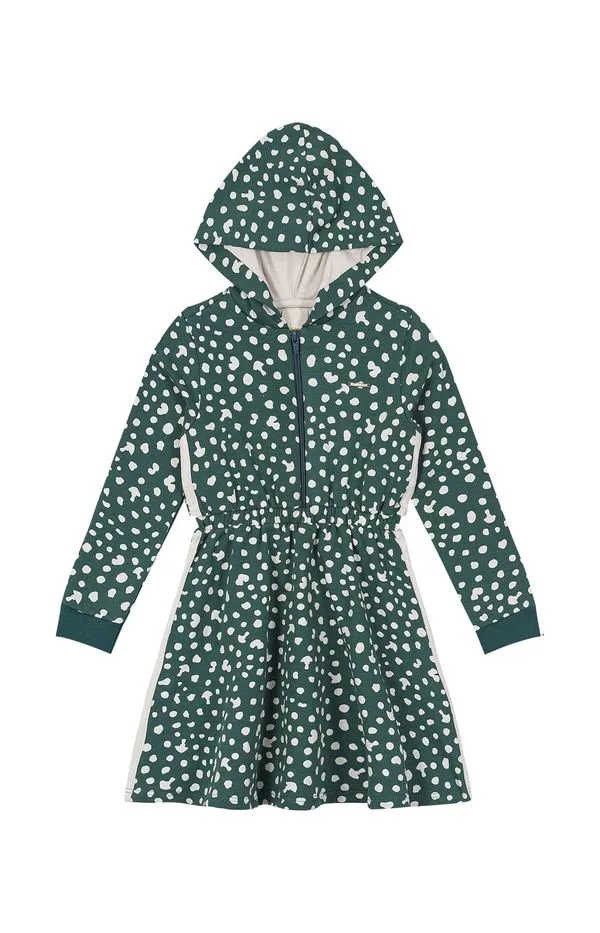 Vestido Menina Com Capuz Em Moletom Stretch Flanelado Carinhoso Verde - 12