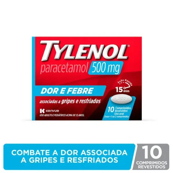 Tylenol 500mg Dor e Febre 10 Comprimidos
