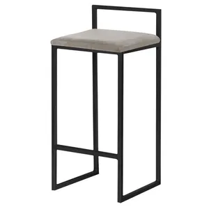 Banqueta Decorativa Selena Base Preta Veludo Cinza - Gran Belo