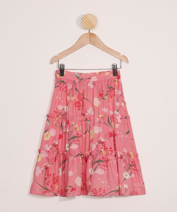 Saia Infantil de Viscose Longa Estampada Floral Rosa 6