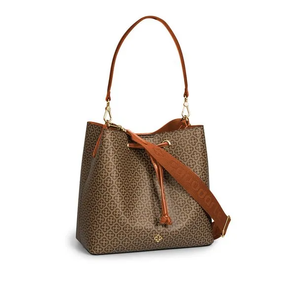 Bolsa Bucket Monograma Alça Gorgurão Caramelo