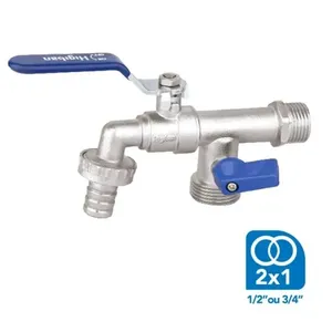 Torneira de Parede DCBRB5 Sensea Alavanca Instalação em Parede Latão Cromado Duas Saídas Anti Ferrugem Higiban Torneira de Parede DCBRB5 Sensea Alavanca Latão Cromado Duas Saídas para Tanque e Máquina Higiban