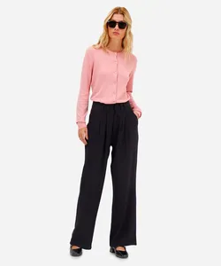 calça wide leg feminina de viscose texturizada preta 38