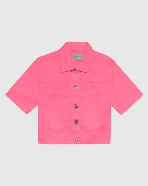 Jaqueta Cropped Feminina Manga Curta Em Sarja 100% Algodão Rosa - P