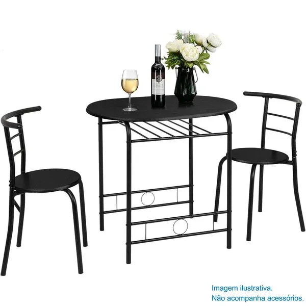 Conjunto de Jantar Vingli 3 Peças Mesa e 2 Cadeiras Estrutura de Metal Preto e Natural A-BI