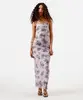 vestido midi feminino de tule alça fina floral franzido rosa M