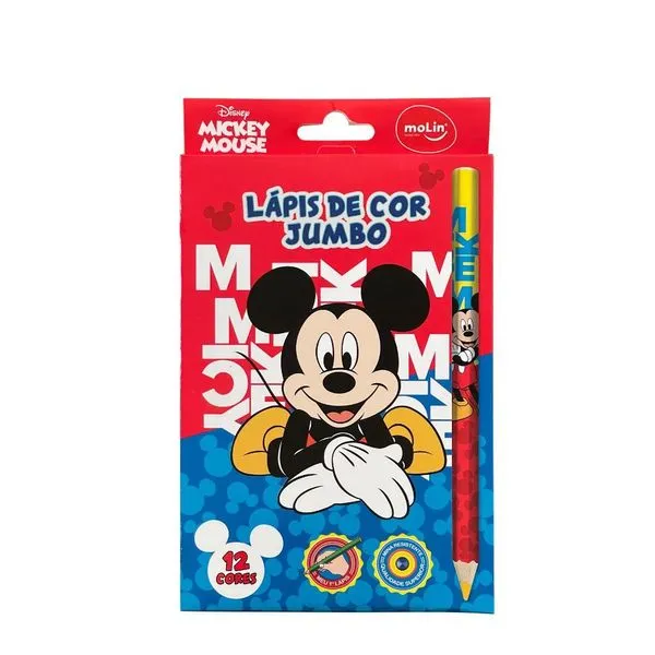 Lápis de Cor Jumbo Molin do Brasil Mickey Mouse Estampa 1 com Ponta Grossa para Fácil Pegada Caixa com 12 Unidades Lápis de Cor Jumbo Molin do Brasil Mickey Mouse Estampa 1 com 12 Unidades em Caixa Multicolorido