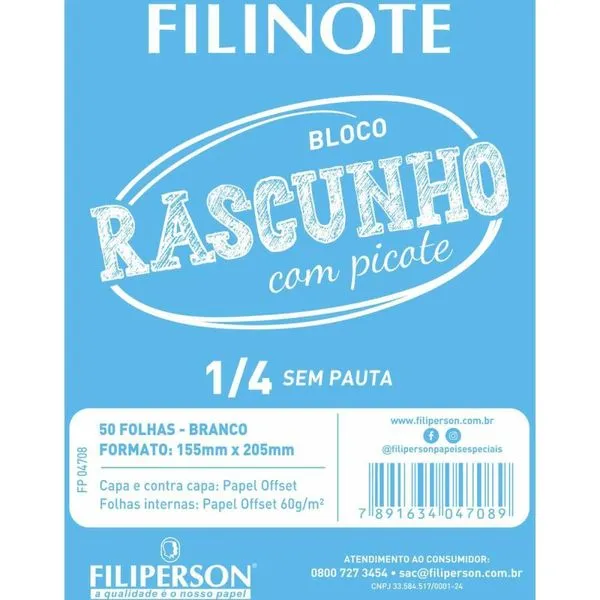 BLOCO PARA RASCUNHO C/PICOTE S/PAUTA 155X205 50FL