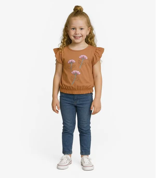 Blusa Infantil Manga Curta Infinita Cor Laranja 10